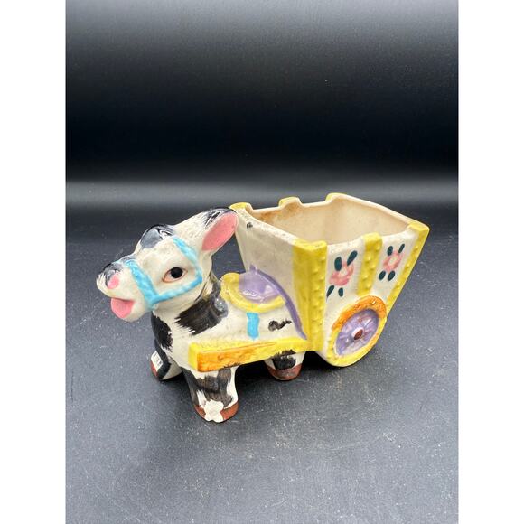 Rare ITALY Majolica Donkey Figurines Pulling Cart - Picture 2 of 9